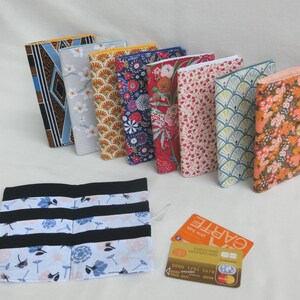 Porte Cartes / Pochette 10 compartiments pour Carte bancaire, Carte de fidélité, Carte de visite, Tissu Coton Japonais ou Fleuri, Fait Main