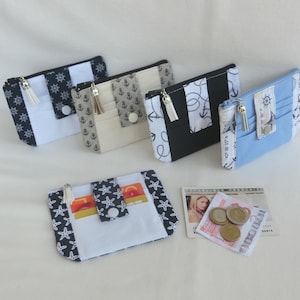 Porte Monnaie zippé avec Porte cartes 3 compartiments, Tissu Coton esprit Marin / Bord de mer, Porte carte, Pochette de Rangement, Fait main