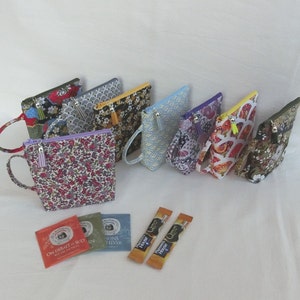 Trousse à sachets de Thé, Tisane ou Dosettes café, Pochette avec 1 compartiment intérieure, Porte monnaie Femme, Tissu Japonais, Fait Main
