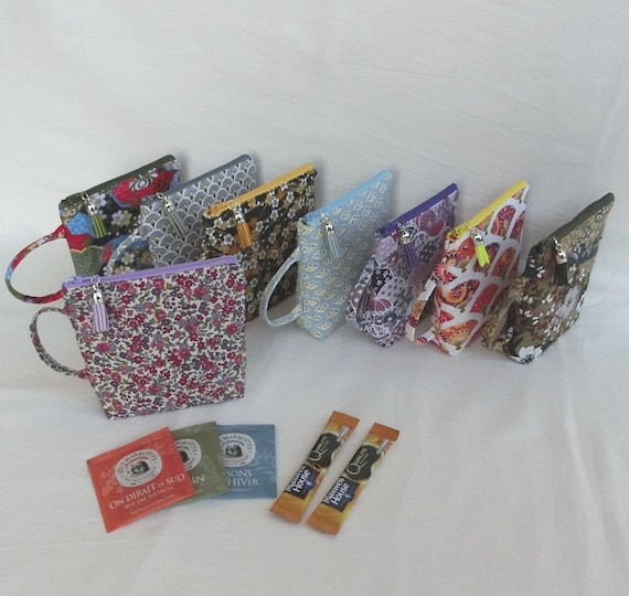 Trousse à sachets de Thé, Tisane ou Dosettes café, Pochette avec 1 compartiment intérieur, Porte monnaie Femme, Tissu Japonais, Fait Main