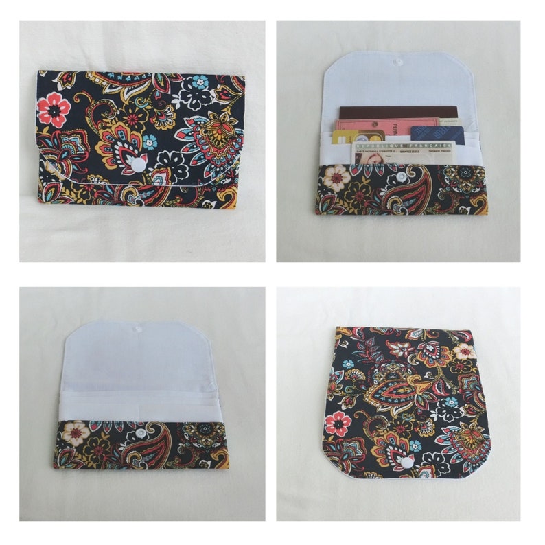 Pochette Porte documents 5 compartiments, Tissu Coton, Fourre tout pour papiers personnels, étui cartes, Trousse Rangement sac à main Femme Cachemire Marine