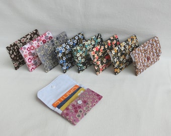 Porte Cartes / Pochette avec 3 poches de rangement, Carte bancaire, de fidélité, Carte bleue, Cartes de visite, Tissu Fleur du Japon, Cadeau