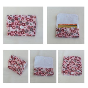 Porte Cartes / Pochette avec 3 poches de rangement, Carte bancaire, de fidélité, Carte bleue, Cartes de visite, Tissu Fleur du Japon, Cadeau Fleur cerisier Rose