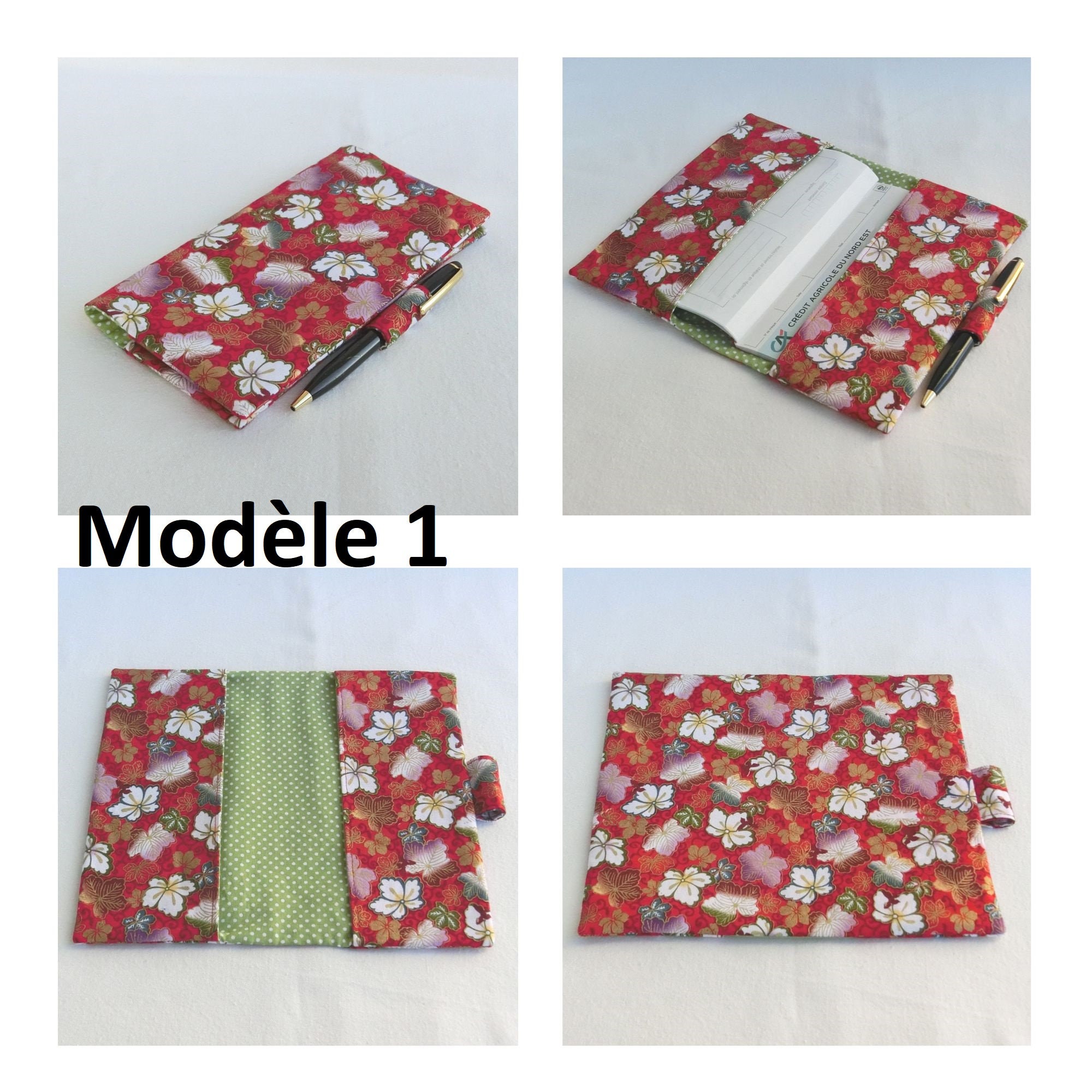 Housse Pour Chéquier En Cuir Motif Fleuri - 18x10,5 Cm - Porte Stylo + Fentes Cartes + Blocage RFID - Organisation Chèques Personnels/Professionnels