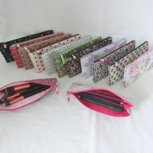 Trousse zippée à soufflet pour crayons ou Pinceaux maquillage, Tissu Coton, étui de Rangement Accessoires école ou bureau, Pochette à stylos