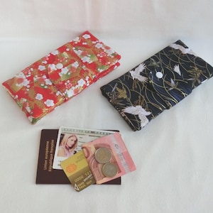 Portefeuille 3 en 1, Porte Monnaie zippé, Etui de Rangement pour Document et Cartes, Tissu japonais, Pochette de Sac à main Femme, Fait main