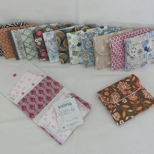 2-compartment pouch for sanitary napkins or intimate wipes, Feminine protection kit, Cotton fabric, Women's storage case