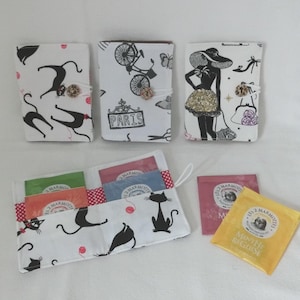 Teebeutelhalter, Kräutertee- oder Kaffeepad-Portemonnaie, Pariser oder schwarzer Katzenstoff, Teeaufbewahrungstasche, Taschenaccessoire