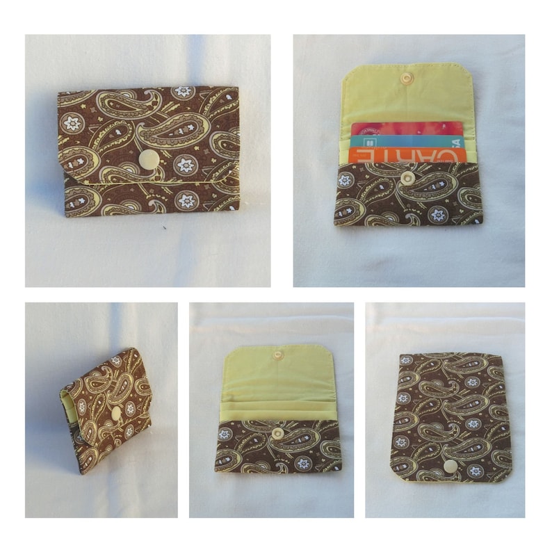 Pochette Porte Cartes de fidélité avec 3 poches de rangement, Carte bancaire, Cartes de visite ou fidélité, étui Tissu Coton Japonais,Cadeau Cachemire Marron