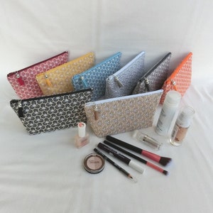 Trousse trapèze zippée et doublée, Pochette de rangement pour Maquillage, étui pour Accessoires ou Crayons, Tissu Japonais, Cadeau Femme