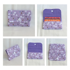 Pochette Porte Cartes de fidélité avec 3 poches de rangement, Carte bancaire, Cartes de visite ou fidélité, étui Tissu Coton Japonais,Cadeau Fleur Violette