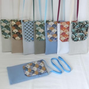 Pochette bandoulière, Tissu Coton Japonais et Jeans recyclé, Sacoche Téléphone et Documents, Mini Sac porté épaule Femme, Fait main