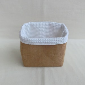 Panier réversible Toile de Jute et Tissu éponge nid d abeille , Corbeille de Rangement Maison, Panière Chambre Bébé, Enfant ou Salle de bain image 5