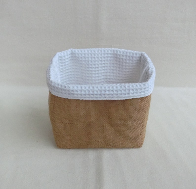 Reversible Jute and Honeycomb Terry Basket, Home Storage Basket, Baby, Child's or Bathroom Bedroom Basket image 5