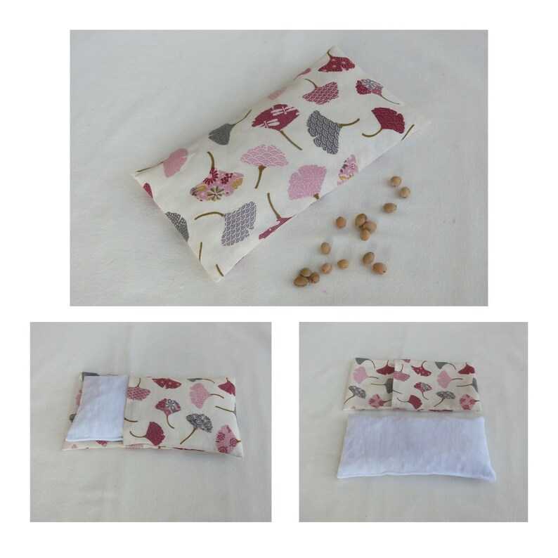 Bouillotte sèche déhoussable au Noyaux de cerises / 22 cm X 11 cm / Coussin relaxant, Tissu Coton Japonais, Cadeau Femme Fête des Mères Ginkgo Rose