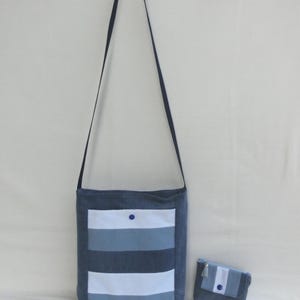 Bolsa de ombro e porta-moedas, tecido jeans de algodão reciclado, bolsa mensageiro e bolsos com zíper, bolsa de ombro, clutch feminina