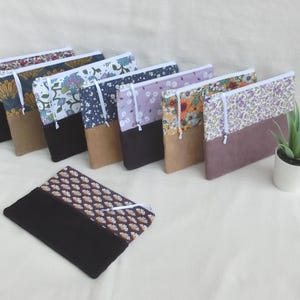 Trousse zippée Tissu Coton fleuri et Suédine ou Velours, Rangement Documents ou Accessoires maquillage, Porte monnaie, étui Pochette Femme