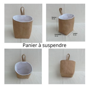 Panier réversible Toile de Jute et Tissu éponge nid d abeille , Corbeille de Rangement Maison, Panière Chambre Bébé, Enfant ou Salle de bain Panier à suspendre