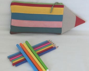 Zippered pencil case, Cotton and Denim fabric, School pencil case and back-to-school accessories, Handmade