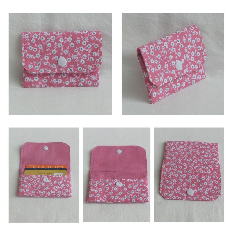 Pochette Porte Cartes de fidélité avec 3 poches de rangement, Carte bancaire, Cartes de visite ou fidélité, étui Tissu Coton Japonais,Cadeau Fleur Blanche