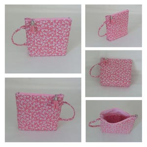 Tea bag, herbal tea or coffee pod pouch, pouch with 1 interior compartment, women's purse, Japanese fabric, handmade Fleuri fond Rose