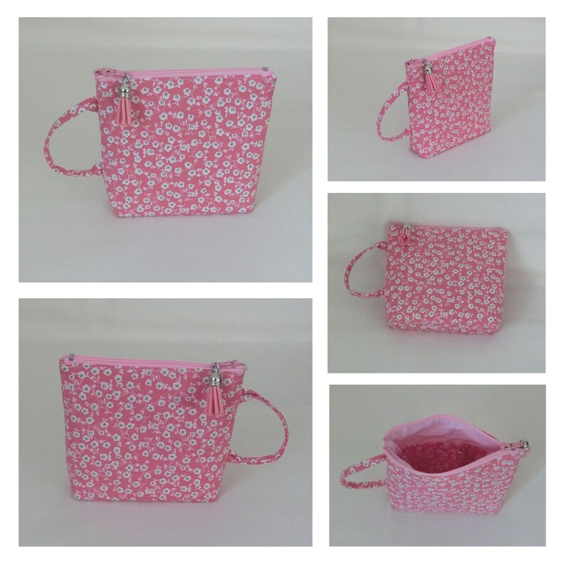 Tea bag, herbal tea or coffee pod pouch, pouch with 1 interior compartment, women's purse, Japanese fabric, handmade Fleuri fond Rose