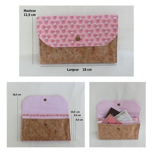 Document holder pouch 3 compartments, Cork and Cotton Fabric, Catch all for papers / Phone, card case, Women's Storage Kit image 2