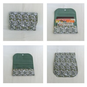 Pochette Porte documents 5 compartiments, Tissu Coton, Fourre tout pour papiers personnels, étui cartes, Trousse Rangement sac à main Femme Fleuri Kaki Clair