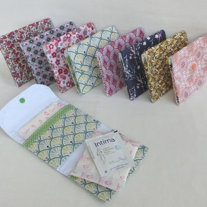 Pochette 2 compartiments pour serviettes hygiéniques ou lingette intime, Trousse pour protection féminine, Tissu Coton, étui Rangement Femme