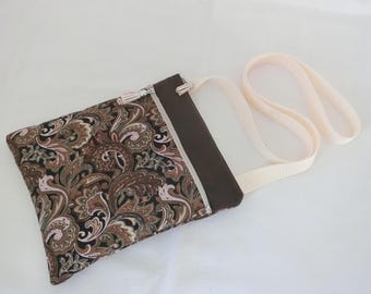 Padded shoulder bag, 25 x 21 cm, 2 zipped pockets, Cotton Paisley Cashmere fabric, Women's satchel, Shoulder tote bag