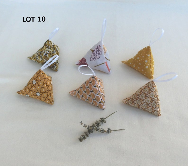 Set of 6 Berlingots of Dried Lavender Flowers, Japanese Cotton Fabric or Flowers, Wardrobe Perfume, Scented Sachet for the Home, Gift Idea Lot 10