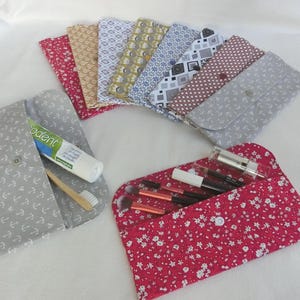 Pochette Brosse à dent et Dentifrice, Tissu Coton, Etui à pinceaux ou accessoires maquillage, Trousse à médicaments ou stylos,Femme ou Homme