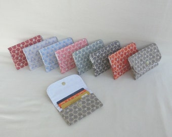 Card holder / Pouch with 3 storage pockets, Bank card, loyalty card, Bank card, Business cards, Cotton fabric Japanese pattern