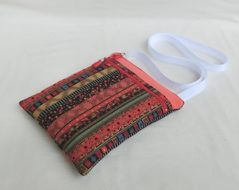Padded shoulder bag, 2 zipped pockets, Cotton and linen ethnic fabric, Shoulder tote bag, 25 x 21 cm, Women's bag
