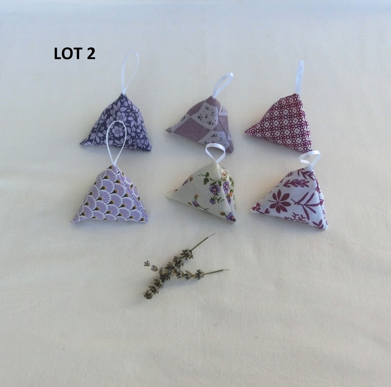 Set of 6 Berlingots of Dried Lavender Flowers, Japanese Cotton Fabric or Flowers, Wardrobe Perfume, Scented Sachet for the Home, Gift Idea Lot 2