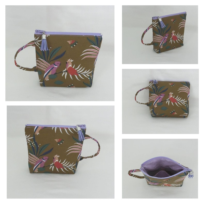Tea bag, herbal tea or coffee pod pouch, pouch with 1 interior compartment, women's purse, Japanese fabric, handmade Cacatoès