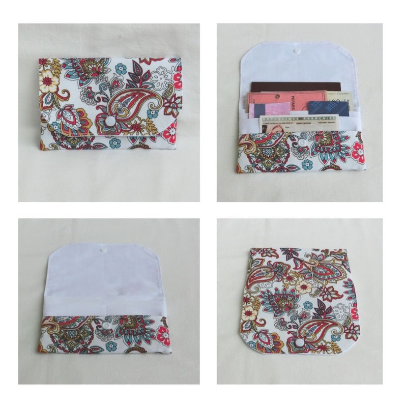 Pochette Porte documents 5 compartiments, Tissu Coton, Fourre tout pour papiers personnels, étui cartes, Trousse Rangement sac à main Femme Cachemire Blanc