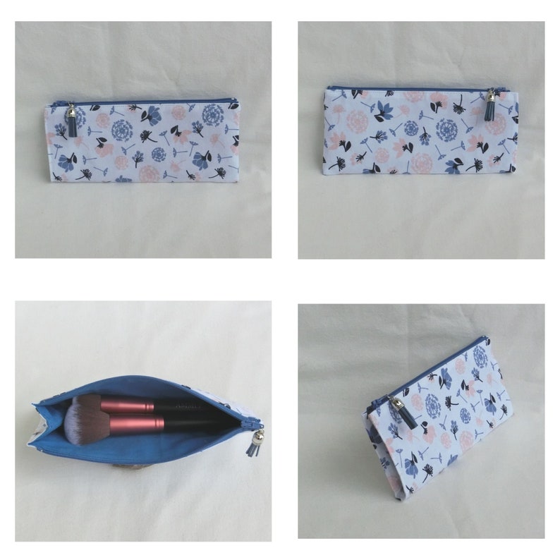 Trousse zippée à soufflet pour crayons ou Pinceaux maquillage, Tissu Coton, étui de Rangement pour Accessoires école ou bureau, Cadeau Noël Fleur de Pissenlit