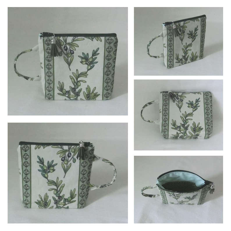 Tea bag, herbal tea or coffee pod pouch, pouch with 1 interior compartment, women's purse, Japanese fabric, handmade Provençal Olives