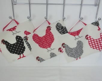 Asciugamani di carta / Panno di cotone con disegno di gallina/pollo e trama a spugna o a nido d'ape, Asciugamani per le mani, Tovaglioli da tavola, Tovaglioli per ospiti, Fatti a mano