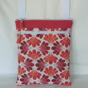 Gepolsterte Schultertasche, 25 x 21 cm, 2 Reißverschlusstaschen, Baumwollstoff mit Amanda-Fächermuster, Damen-Schultertasche, handgefertigt