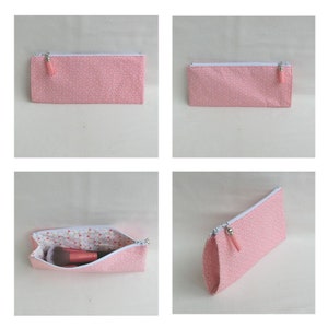 Trousse zippée à soufflet pour crayons ou Pinceaux maquillage, Tissu Coton, étui de Rangement pour Accessoires école ou bureau, Cadeau Noël Fleuri Rose