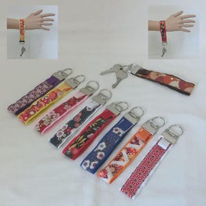 Dragonne Porte clef avec anneau, Tissu Coton Japonais, Bracelet de poignet, Porte clés, Bijou de sac à main Femme ou Fille, Fait main