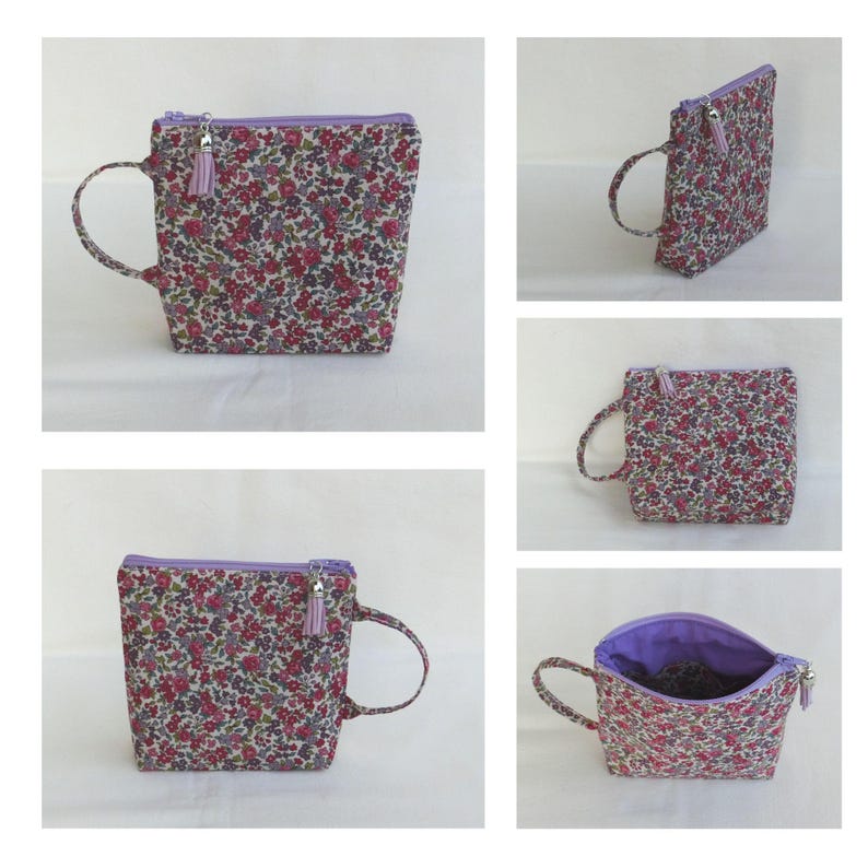 Tea bag, herbal tea or coffee pod pouch, pouch with 1 interior compartment, women's purse, Japanese fabric, handmade Fleur Japon Fuchsia