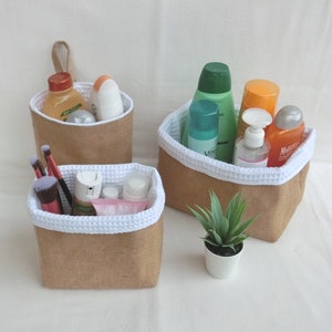 Reversible Jute and Honeycomb Terry Basket, Home Storage Basket, Baby, Child's or Bathroom Bedroom Basket image 2