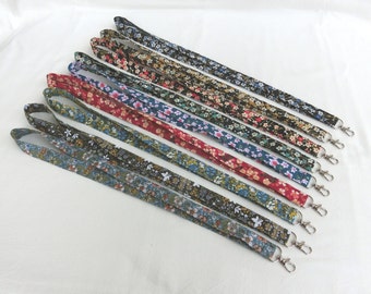 Neck strap, Wrist strap, Flowered cotton fabric, Badge card key ring, Carer, Nurse, Holiday camp, Holiday outing School trip