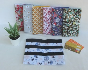 Card holder / Pouch with 10 compartments for bank card, loyalty card, business card, case in Japanese or floral cotton fabric