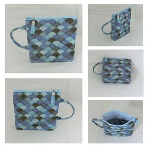 Tea bag, herbal tea or coffee pod pouch, pouch with 1 interior compartment, women's purse, Japanese fabric, handmade éventail bleu