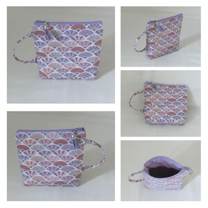 Tea bag, herbal tea or coffee pod pouch, pouch with 1 interior compartment, women's purse, Japanese fabric, handmade éventail Parme