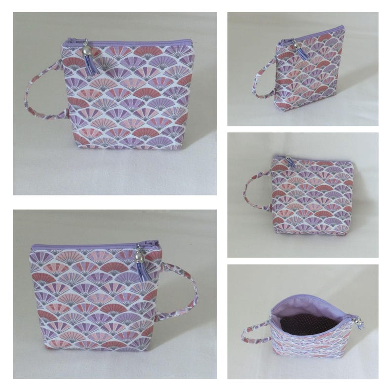 Tea bag, herbal tea or coffee pod pouch, pouch with 1 interior compartment, women's purse, Japanese fabric, handmade éventail Parme